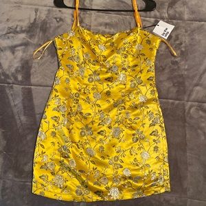 By The Way. Yellow Satin Chinese Silk Dress